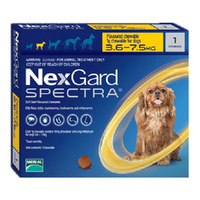 NexGard Spectra สำหรับสุนัข 3.5-7.5 Kg (เหลือง) 1 กล่อง มี 3 เม็ด Exp05/26