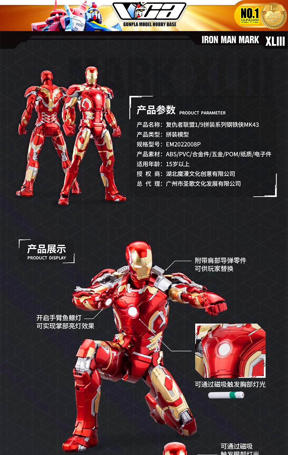 Eastern Model® x Morstorm Plastic Model Kits Series IRON MAN MARK 43 AVENGERS AGE OF ULTRON