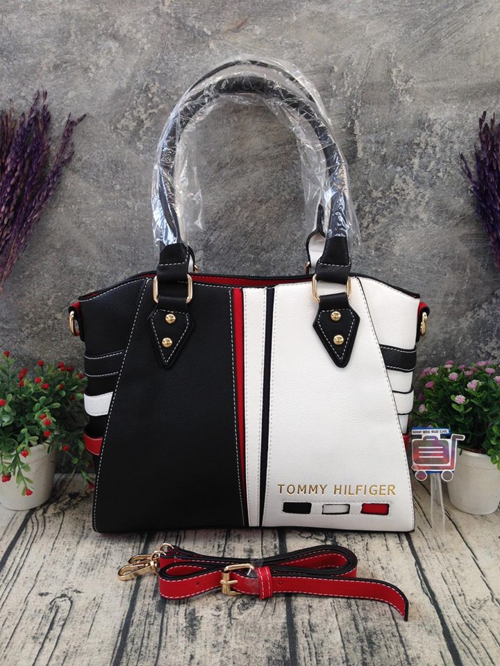 Tommy Hilfiger กระเป๋าถือและสะพาย #9868 สีดำ-ขาว