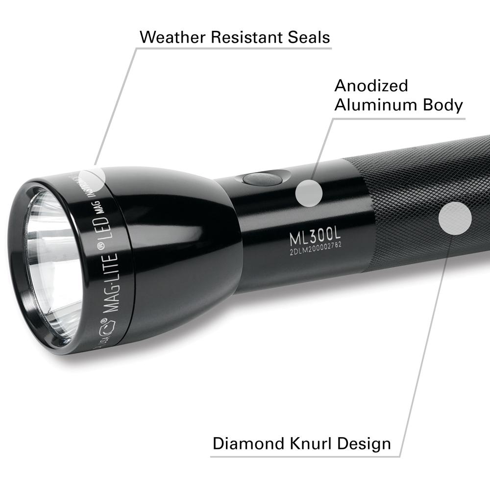 ไฟฉาย Maglite ML300L LED 2-Cell D Flashlight, Black USA
