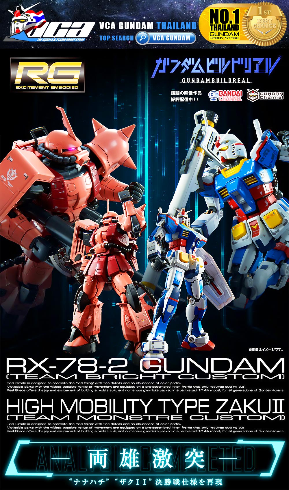 PREMIUM BANDAI GUNPLA REAL GRADE RG 1/144 MS-06R-1A HIGH MOBILITY TYPE ZAKU II TEAM MONSTRE CUSTOM โมเดล กันดั้ม กันพลา VCA GUNDAM