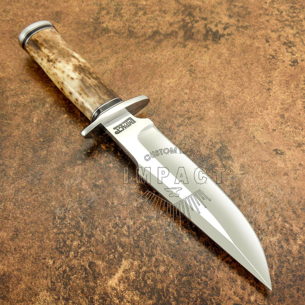 IMPACT CUTLERY RARE CUSTOM D2 MIRROR POLISHED BOWIE KNIFE CAMEL BONE