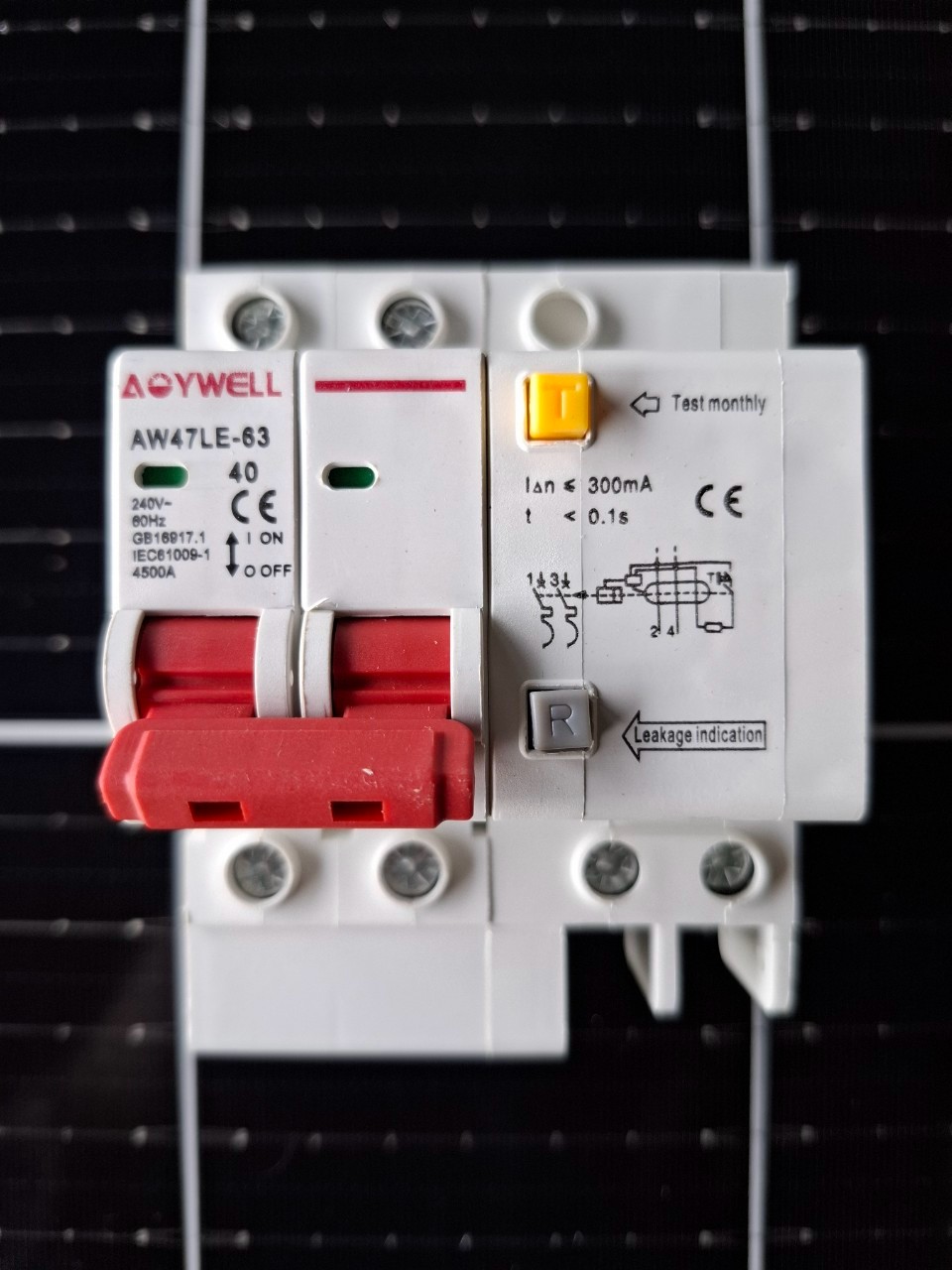 เบรกเกอร์กันดูด RCBO AOYWELL / AW47LE-63 AC 40A 2P 300mA