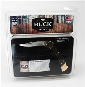 มีดBuck 110 Folding Hunter Lockback Pocket Knife with Leather Sheath Gift Tin 110LS (พิเศษกล่องเหล็กสะสม)