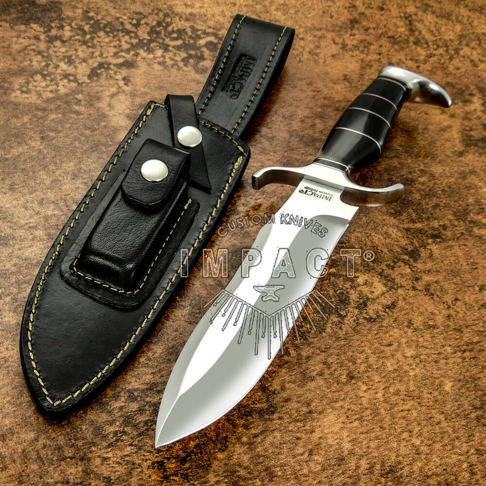 IMPACT CUTLERY RARE CUSTOM D2 MIRROR POLISHED BOWIE KNIFE BULL HORN HANDLE