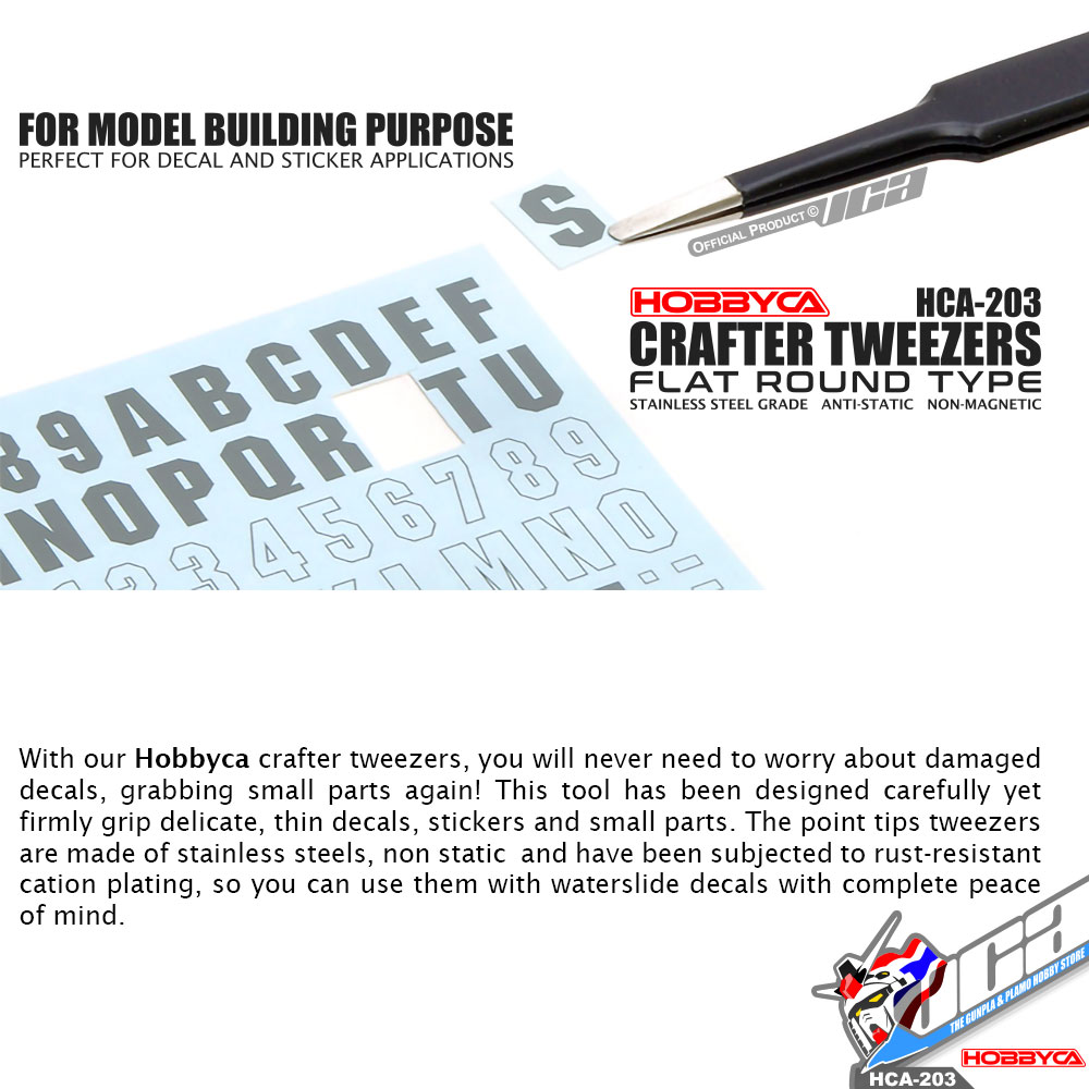 HOBBYCA HCA-203 CRAFTER TWEEZERS FLAT ROUND TYPE แหนบสําหรับซ่อมแซม โมเดล กันดั้ม กันพลา VCA GUNDAM