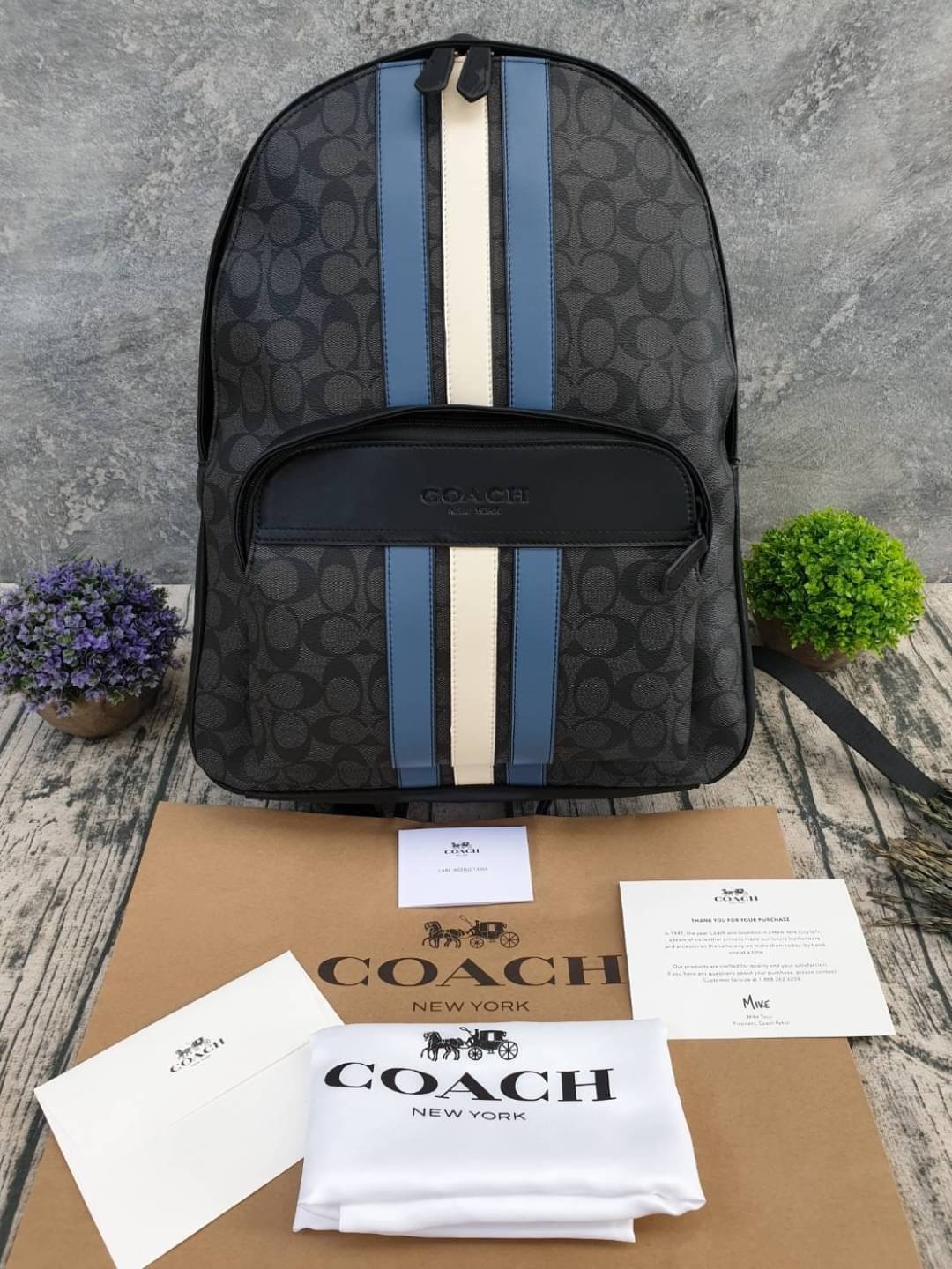 COACH HOUSTON BACKPACK IN SIGNATURE CANVAS WITH VARSITY STRIPE (COACH F67250)