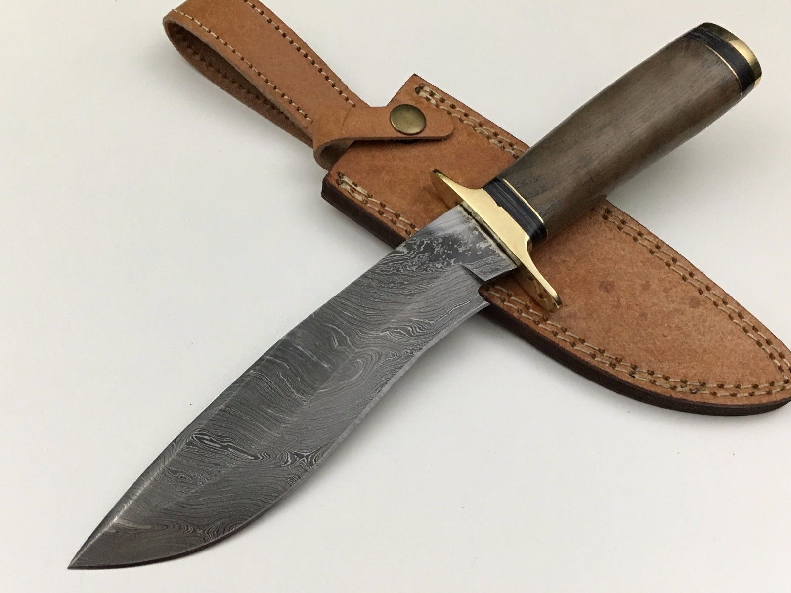 Ash damascus steel custom handmade bowie knife 12"