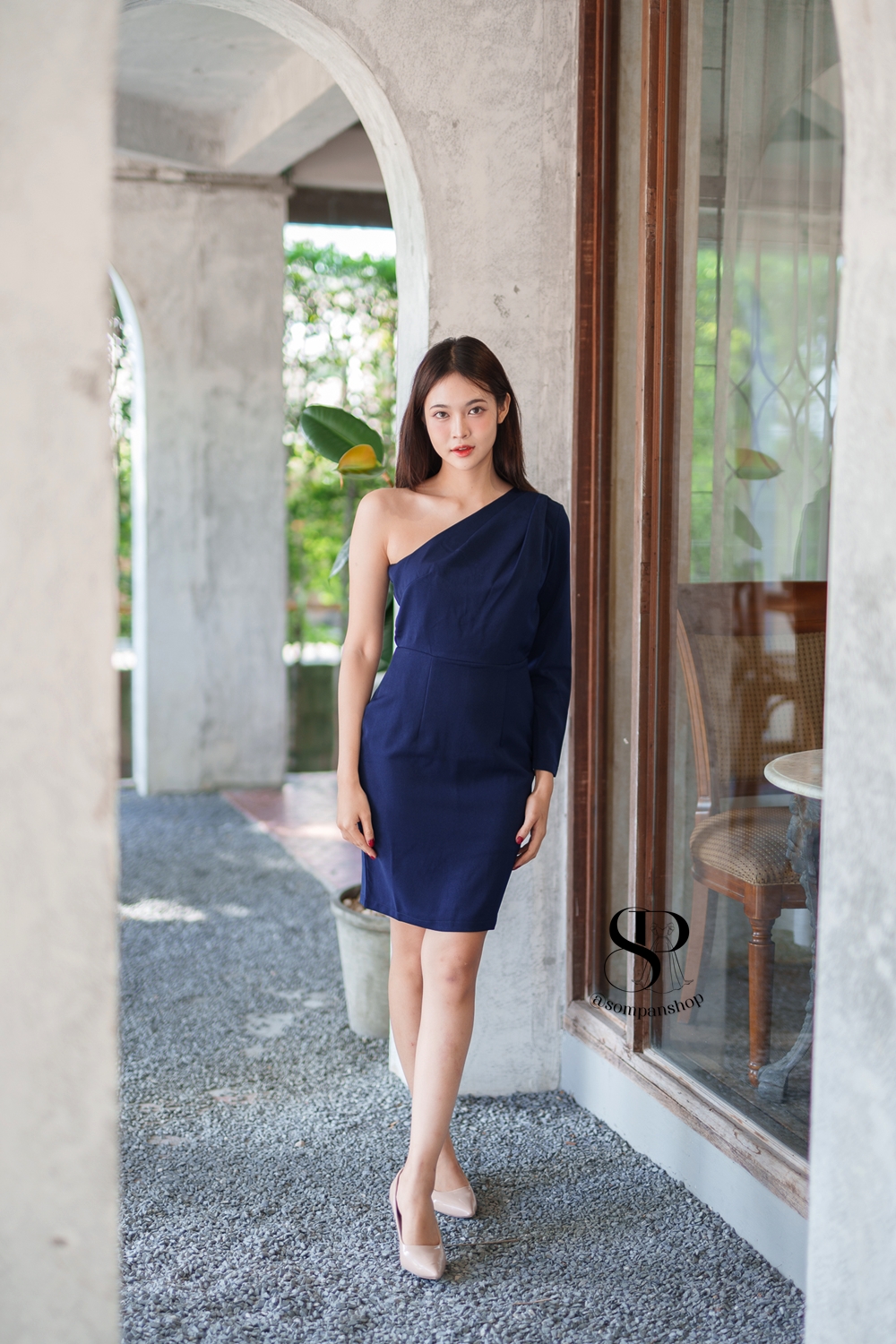 พร้อมส่ง !! ชุดไปงานแต่งงานสีน้ำเงินกรมท่า ไหล่เฉียงข้าง เรียบหรู สวย ดูดี ใส่เป็น ชุดราตรี ชุดออกงาน ชุดไปงานแต่งงาน กลางวัน กลางคืน