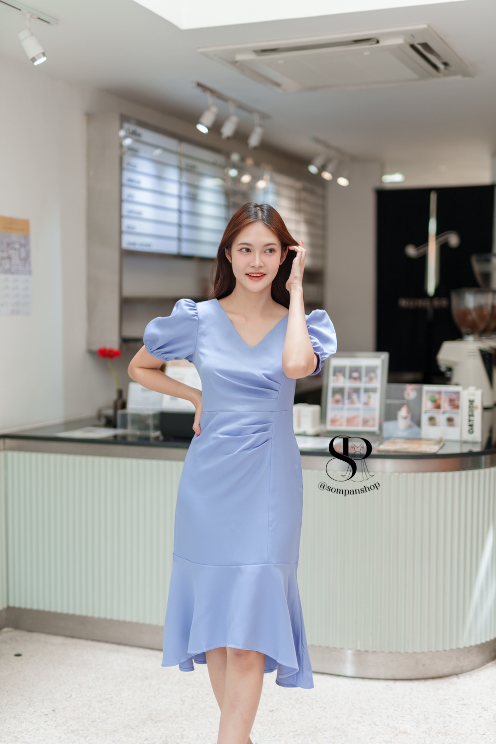 ชุดเดรสออกงานสีฟ้า เรียบหรู ดูแพง ใส่ไปงานแต่งกลางวัน/กลางคืน ชุดราตรี ชุดไปงานแต่ง ชุดออกงาน