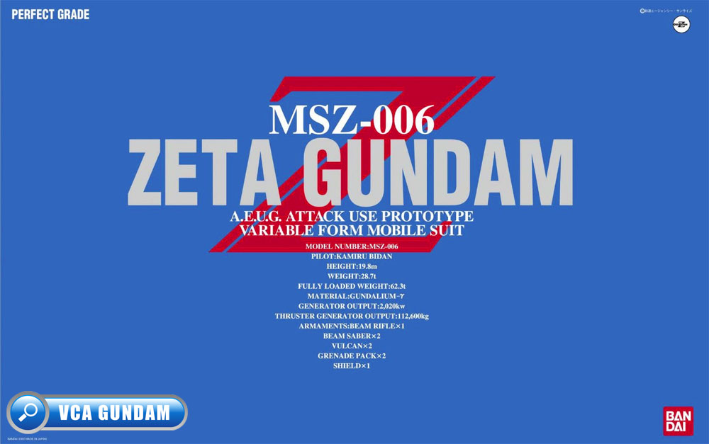 Bandai Perfect Grade PG MSZ-006 ZETA GUNDAM เซต้า กันดั้ม