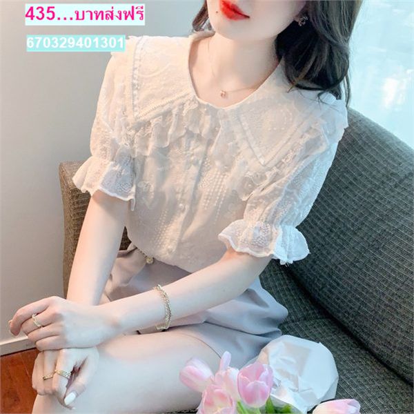 เสื้อลูกไม้แฟชั่นเกาหลี ผ้าชีฟองหรูหรา