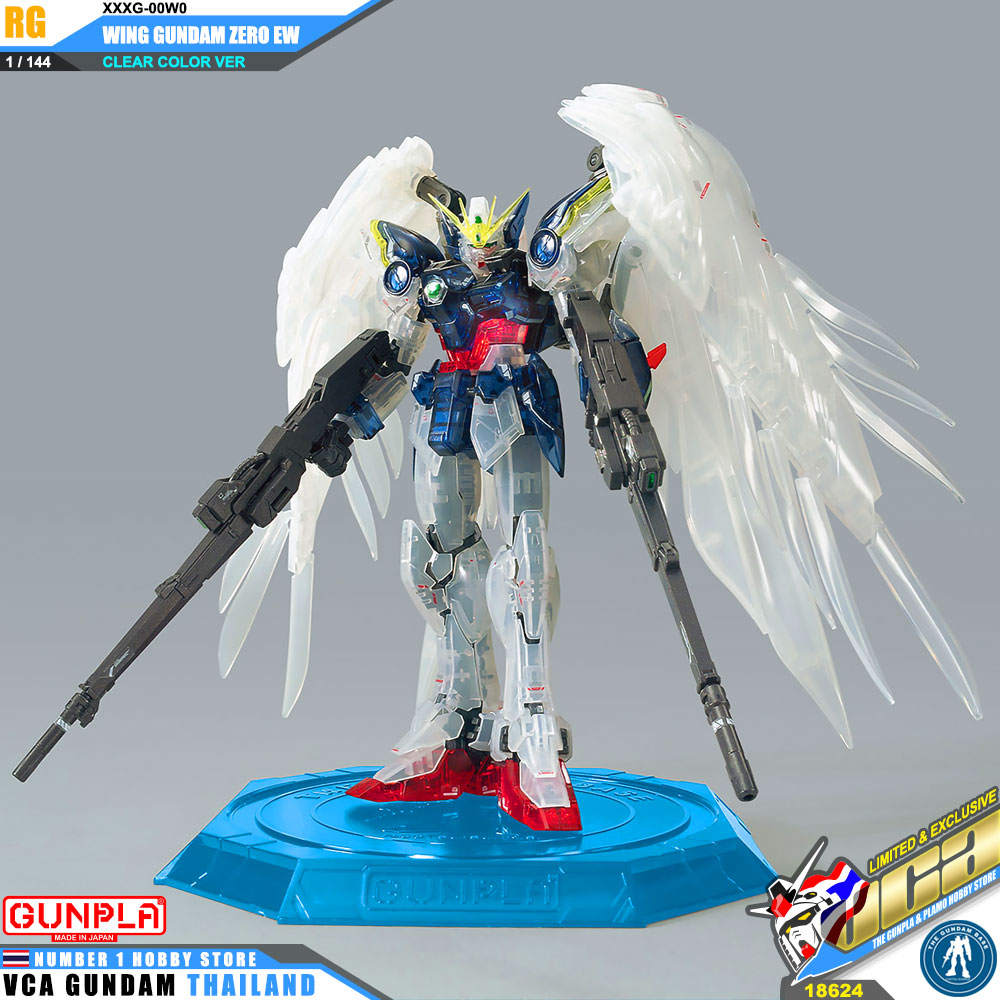 BANDAI GUNPLA THE GUNDAM BASE LIMITED REAL GRADE RG 1/144 WING GUNDAM ZERO EW CLEAR COLOR โมเดลกันดั้ม กันพลา VCA GUNDAM