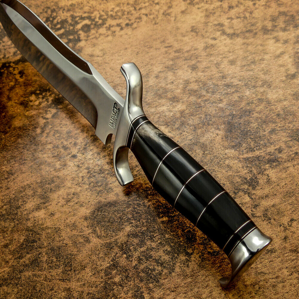 IMPACT CUTLERY RARE CUSTOM D2 MIRROR POLISHED BOWIE KNIFE BULL HORN HANDLE