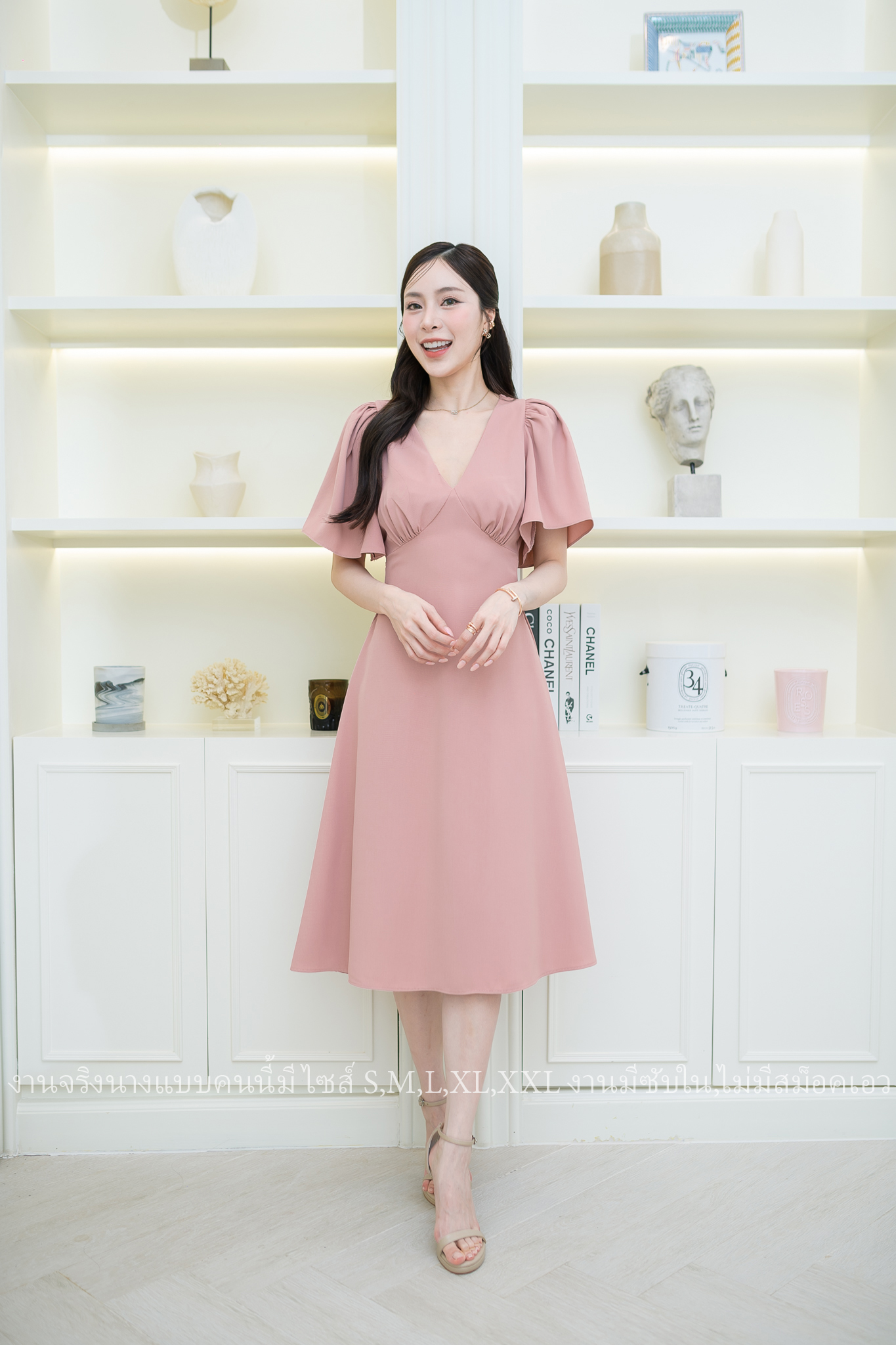 ชุดราตรี ชุดออกงาน ชุดไปงานแต่งงาน เดรสสั้นแขนระบาย กระโปรงคลุมเข่า แนวเรียบหรู สวยดูดี ใส่ได้ทั้งงานกลางวัน/งานกลางคืน : สี ขาว/ฟ้า/ชมพู