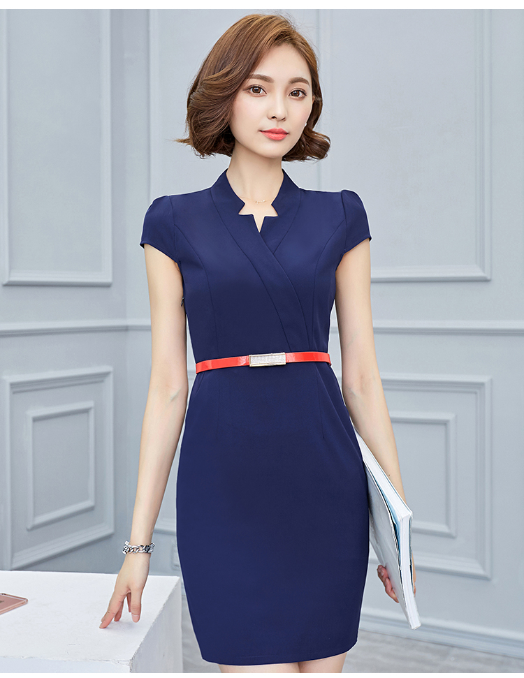 ชุดเดรสสั้นสีน้ำเงินกรมท่า ทรงเข้ารูป กระโปรงสั้นทรงเอ