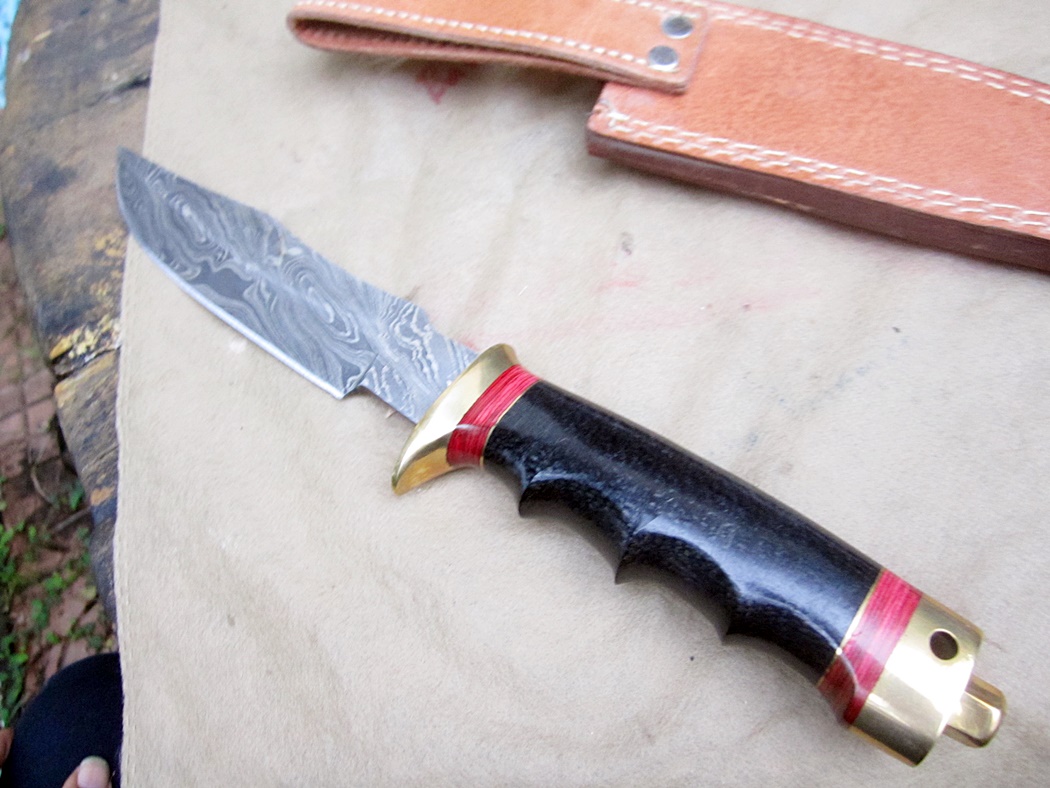 มีด Damascus steel custom hand made hunting Bowie knife 12" ASH