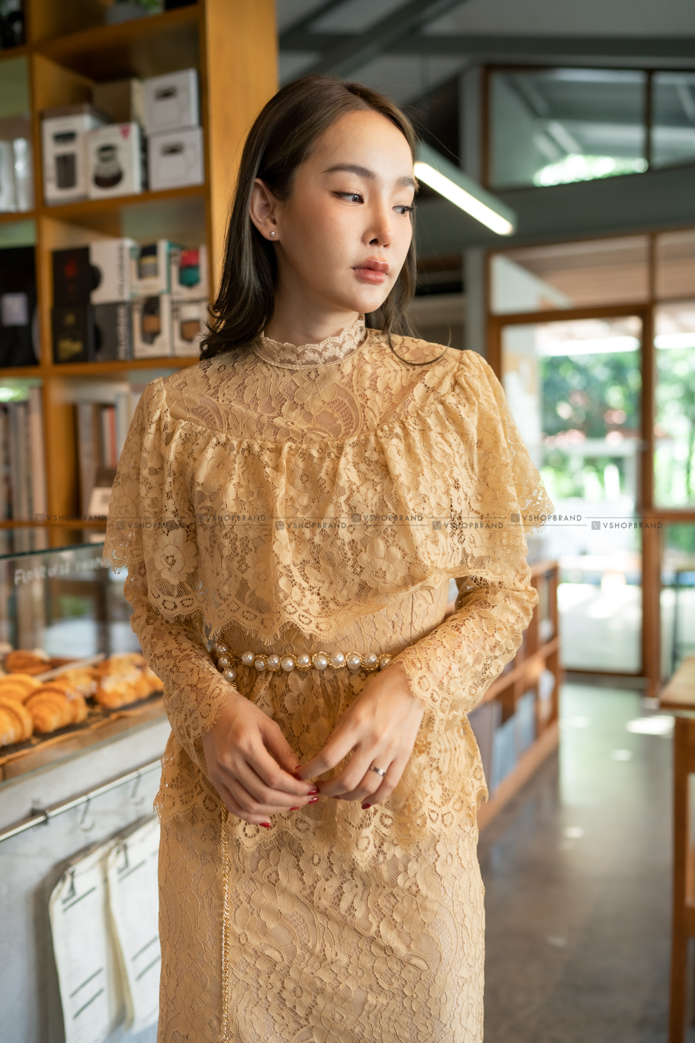 ชุดลูกไม้สีทอง ชุดลูกไม้2ชิ้น เสื้อลูกไม้+กระโปรงลูกไม้ ชุดออกงานผู้ใหญ่ ชุดคุณแม่ ชุดลูกไม้ใส่ไปวัด