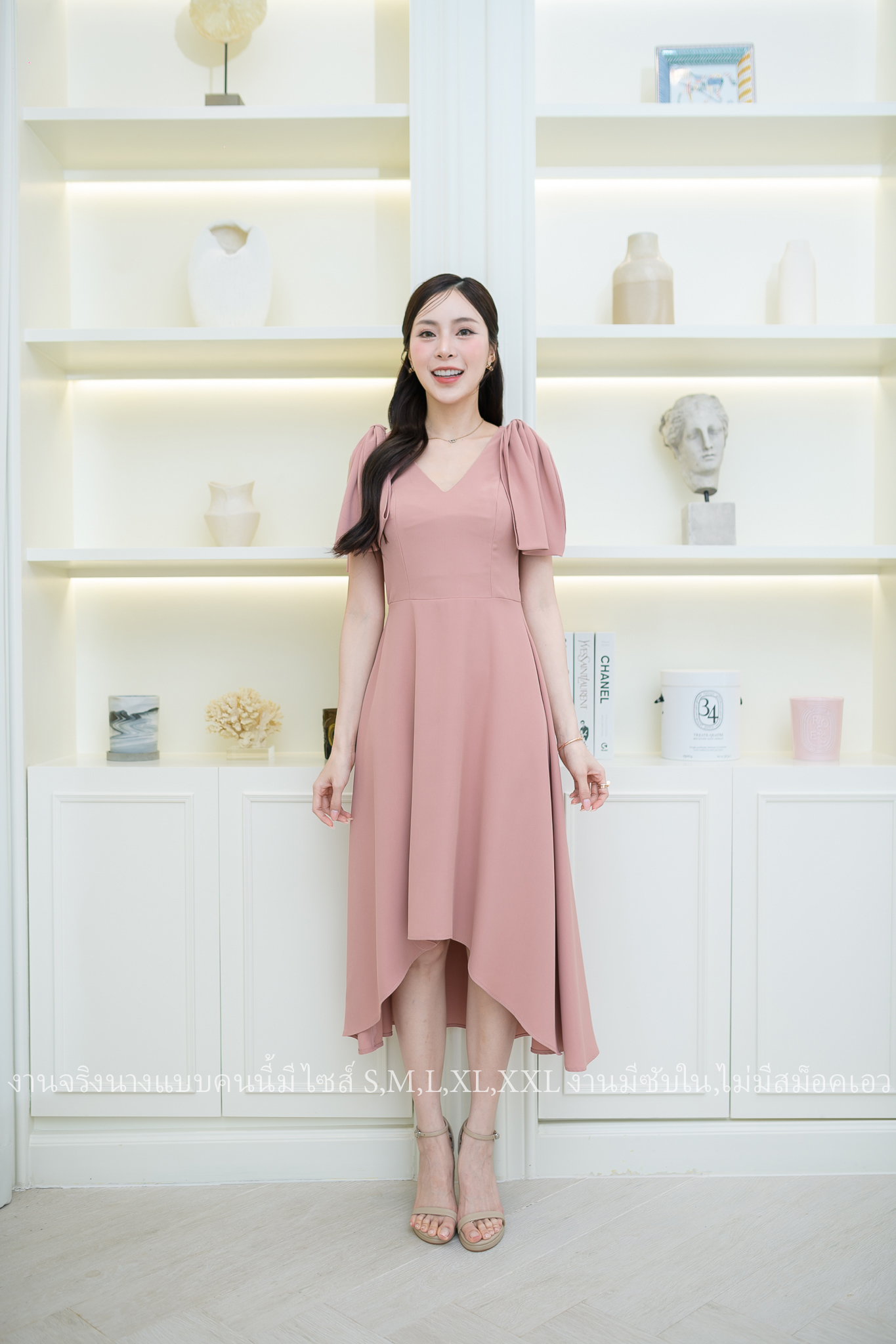 ชุดราตรี ชุดออกงาน ชุดไปงานแต่งงาน เดรสไหล่โบว์กระโปรงหน้าสั้นหลังยาว แนวเรียบหรู สวยดูดี ใส่ได้ทั้งงานกลางวัน/งานกลางคืน : สี ขาว/ฟ้า/ชมพู/เขียวมิ้นพาสเทล