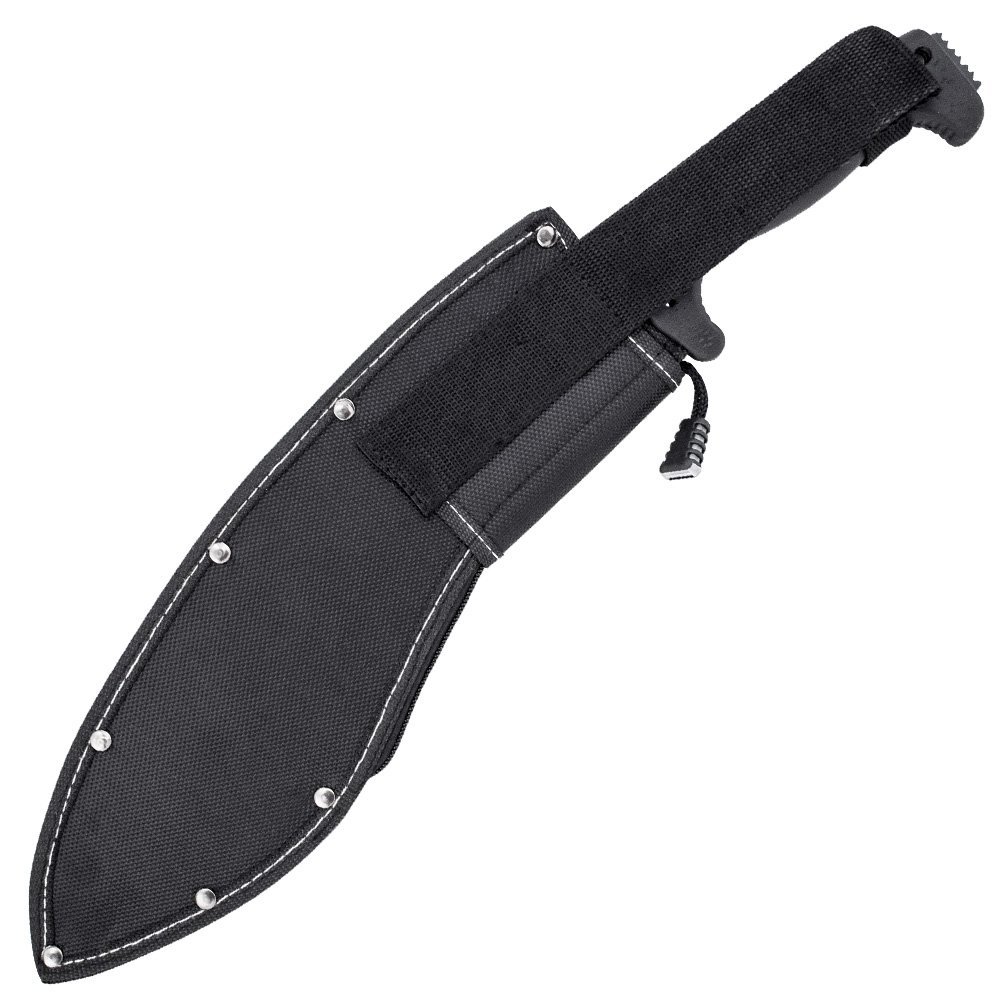 SOG SOGfari Kukri Machete MC11-N - Hardcased Black 12" Blade w/ Saw Back, Rubber Handle, Nylon Sheath