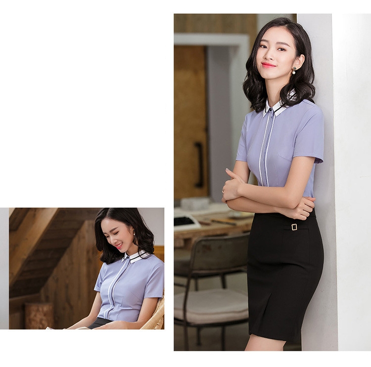 เสื้อเชิ้ตผู้หญิงสีเทา แขนสั้น คอปก กระดุมหน้า