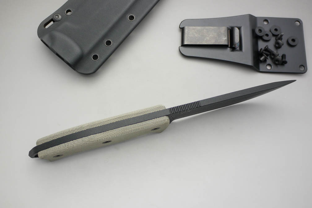 ESEE Knives: ESEE-5P (Glass Breaker) Black Plain Edge Fixed Blade w/ Green Canvas Micarta Handle, Black Kydex Sheath, Clip Plate