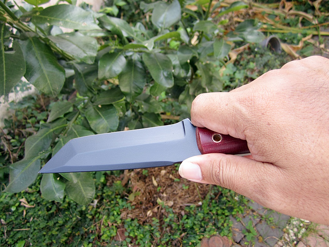มีดพกสั่น ALONZO KNIVES USA CUSTOM HANDMADE TANTO POWDER COATED 1095 STEEL KNIFE 293