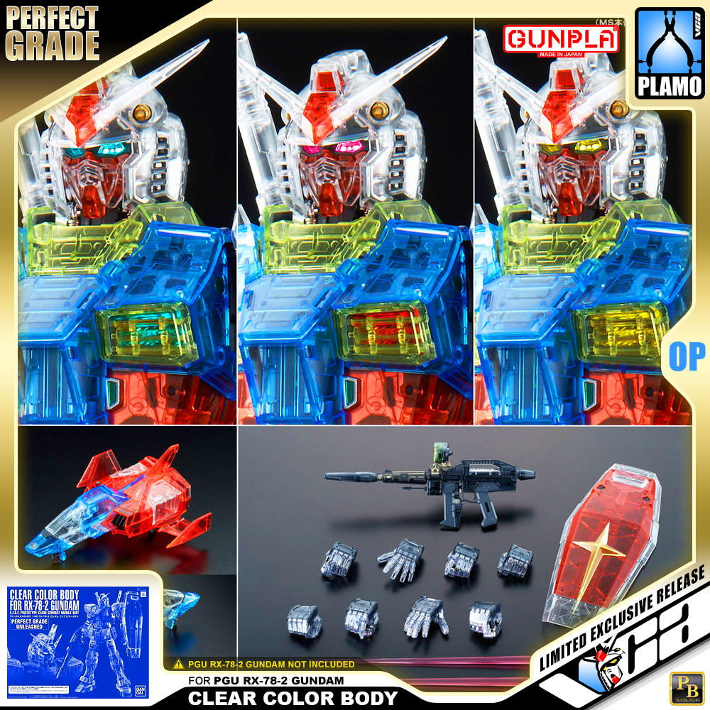 Premium Bandai® Gundam Gunpla Perfect Grade Plastic Model Kits Series PG UNLEASHED CLEAR COLOR BODY FOR RX-78-2