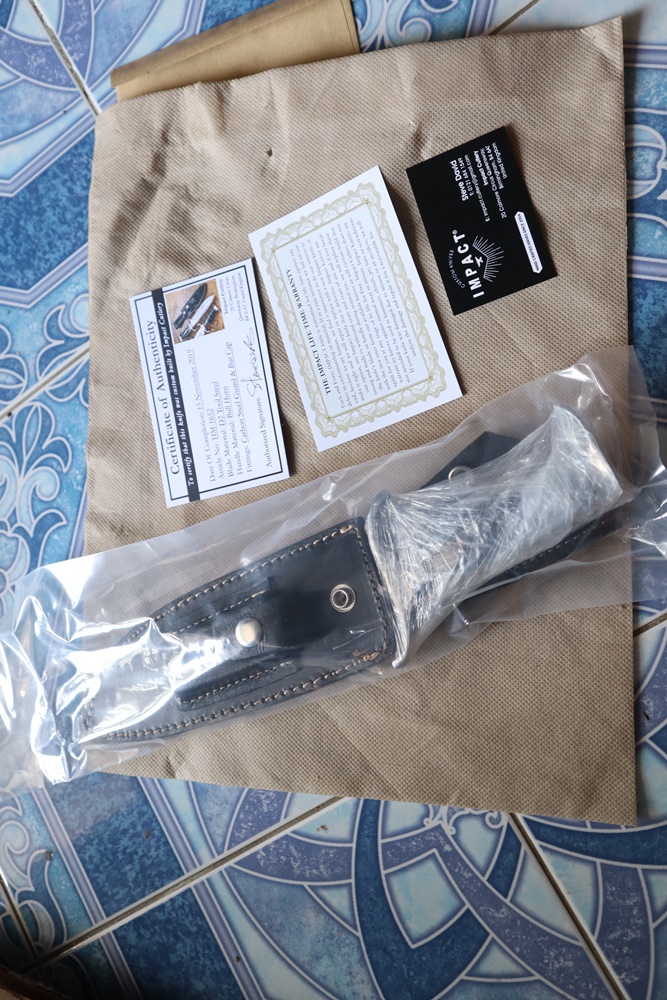 IMPACT CUTLERY RARE CUSTOM D2 MIRROR POLISHED BOWIE KNIFE BULL HORN HANDLE