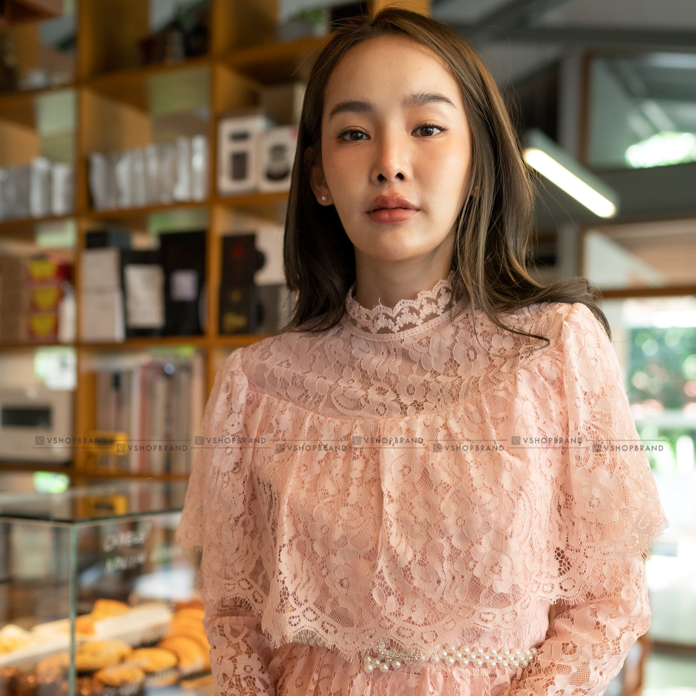 พร้อมส่ง !! ชุดออกงานผู้ใหญ่/ชุดคุณแม่ชมพู ชุดลูกไม้2ชิ้น เสื้อลูกไม้+กระโปรงลูกไม้