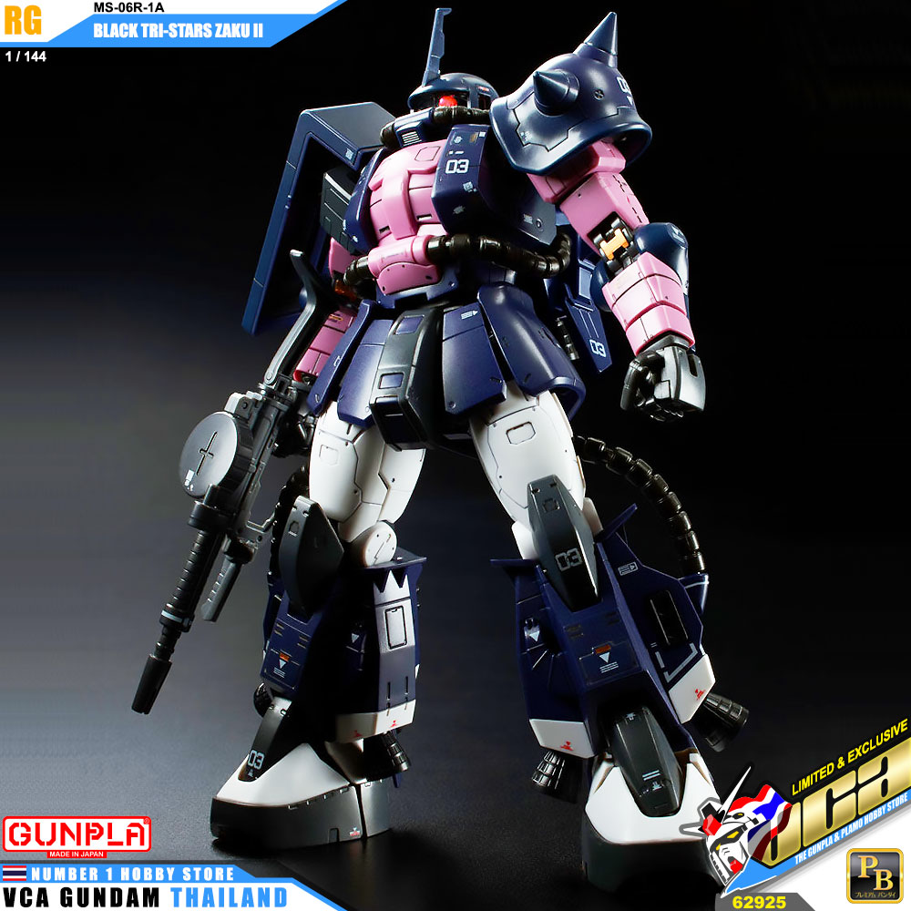 PREMIUM BANDAI GUNPLA REAL GRADE RG 1/144 MS-06R-1A BLACK TRI-STARS TRI STARS STAR ZAKU II โมเดล กันดั้ม กันพลา VCA GUNDAM
