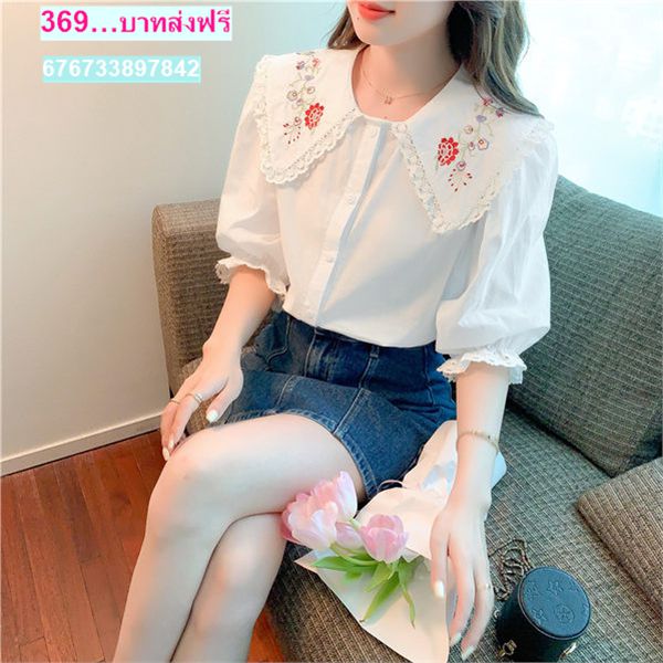 เสื้อลูกไม้แฟชั่นเกาหลีปักลายดอก