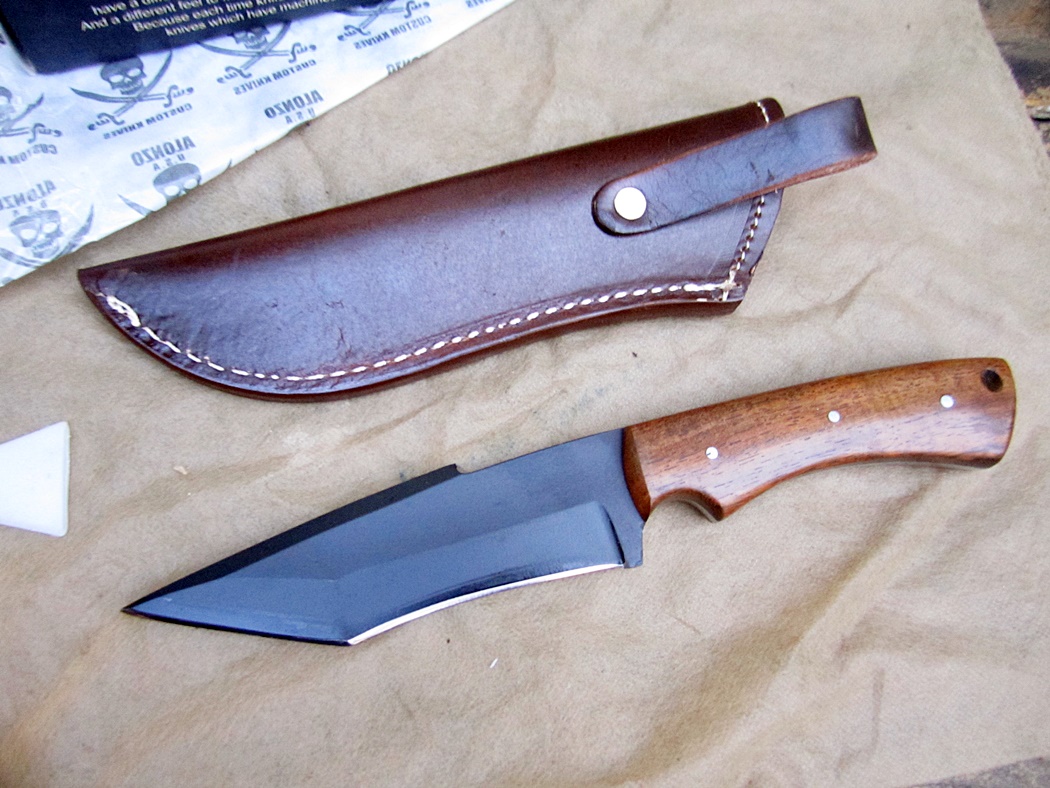 มีดHAND MADE BY ALONZO KNIVES USA CUSTOM TACTICAL TANTO 1095 KNIFE ROSE WOOD