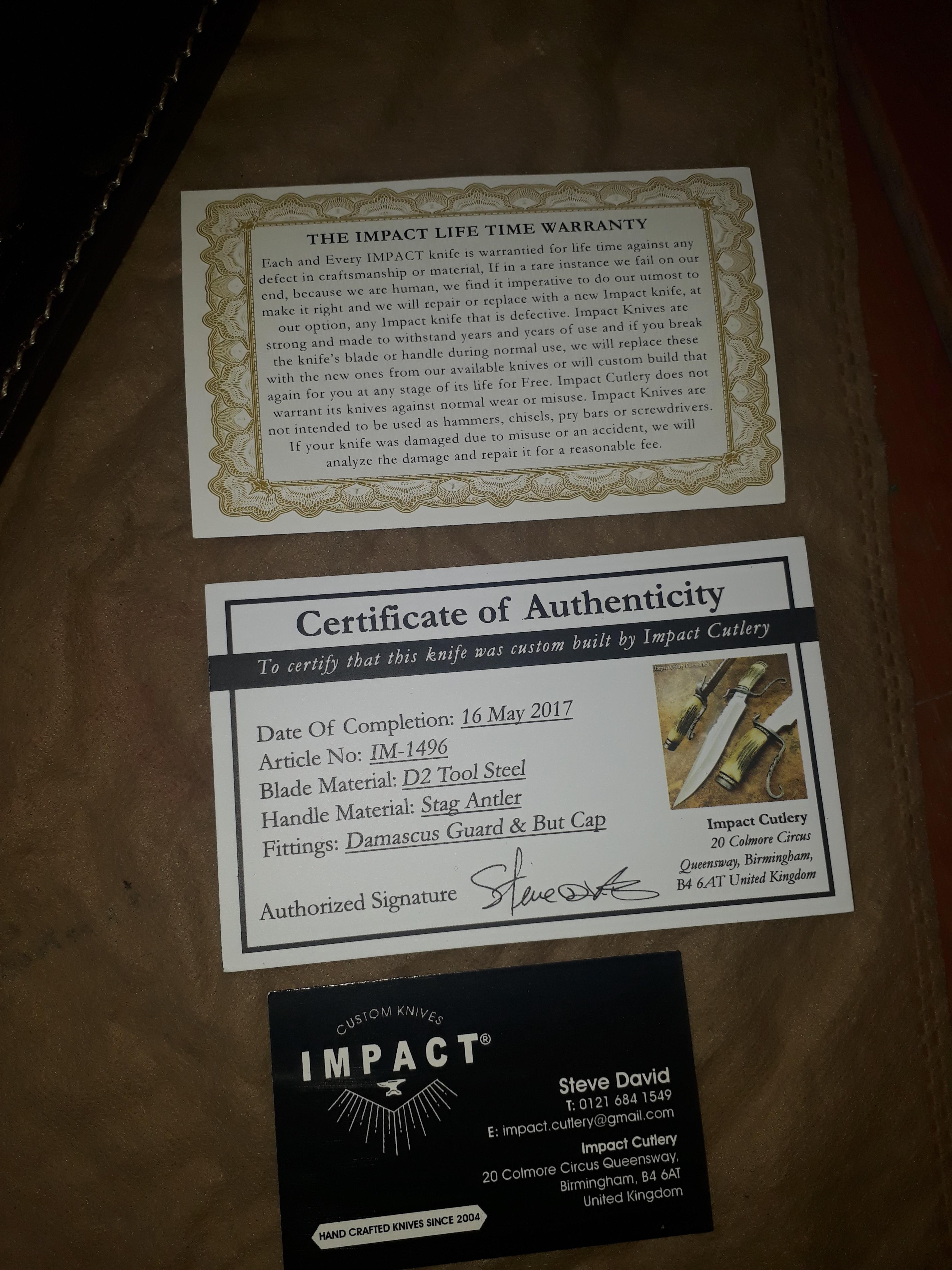 IMPACT CUTLERY RARE CUSTOM 1 OF A KIND BOWIE KNIFE STAG ANTLER DAMASCUS GUARD