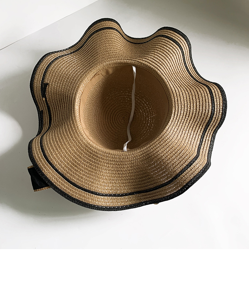 หมวกสานปีกกว้าง หมวกกันแดดไปเที่ยวทะเล สีน้ำตาล แต่งโบว์