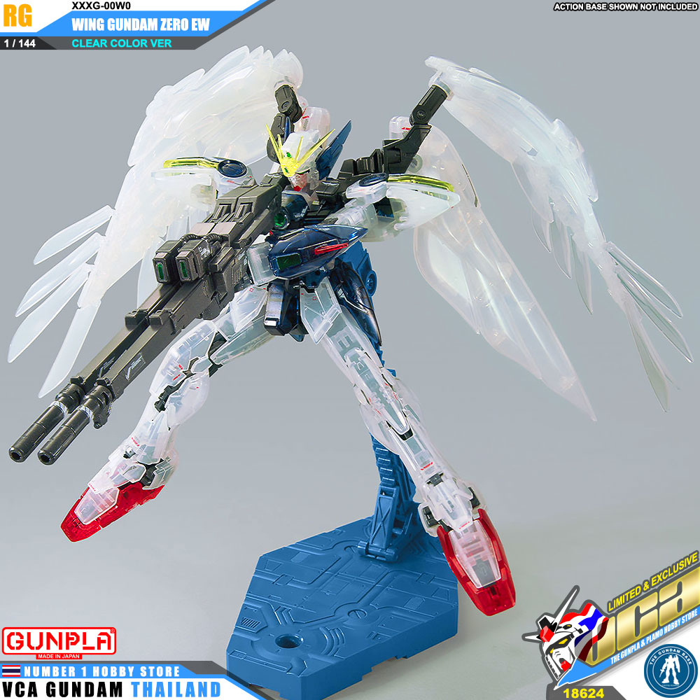 BANDAI GUNPLA THE GUNDAM BASE LIMITED REAL GRADE RG 1/144 WING GUNDAM ZERO EW CLEAR COLOR โมเดลกันดั้ม กันพลา VCA GUNDAM