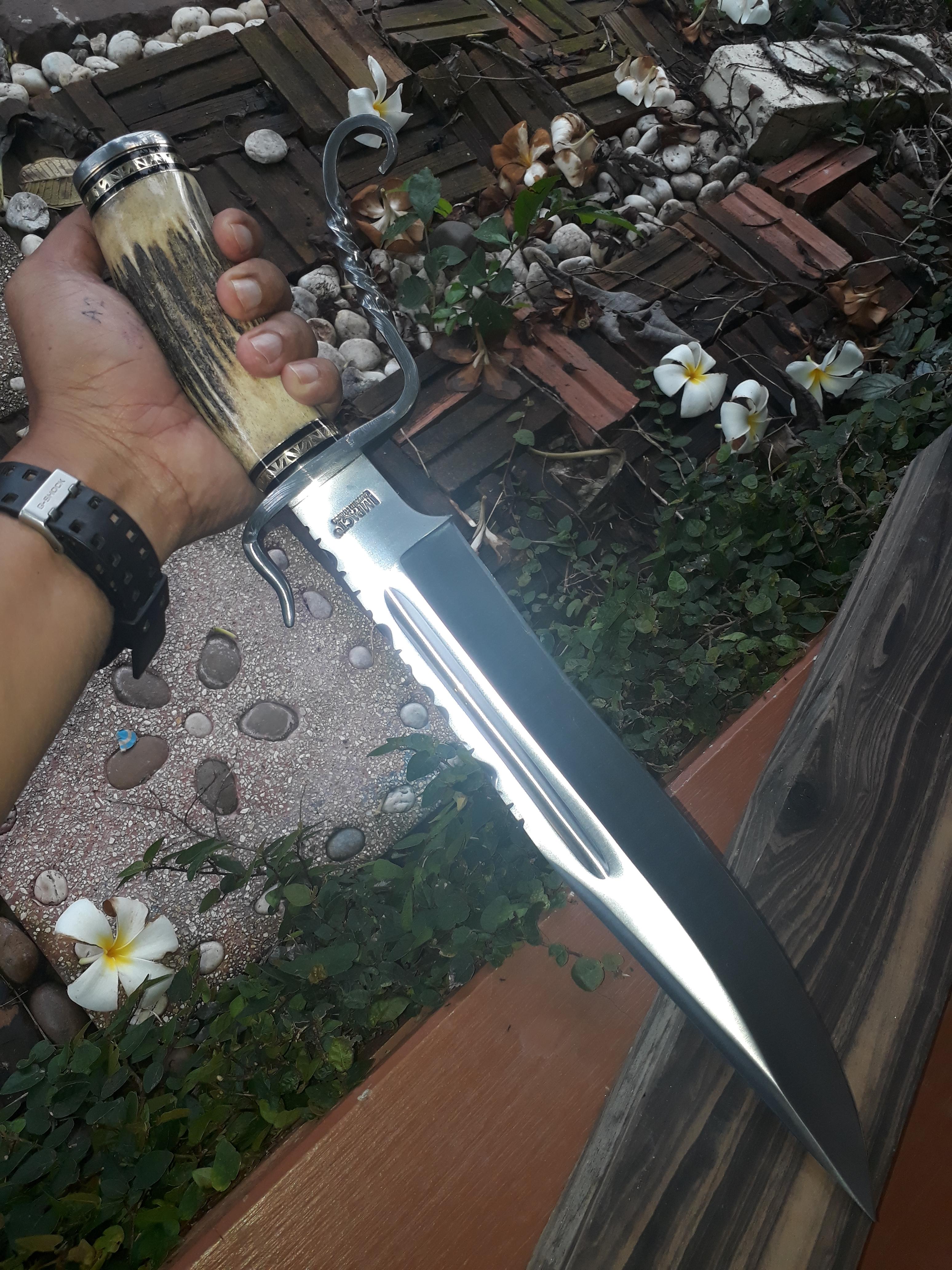 IMPACT CUTLERY RARE CUSTOM 1 OF A KIND BOWIE KNIFE STAG ANTLER DAMASCUS GUARD