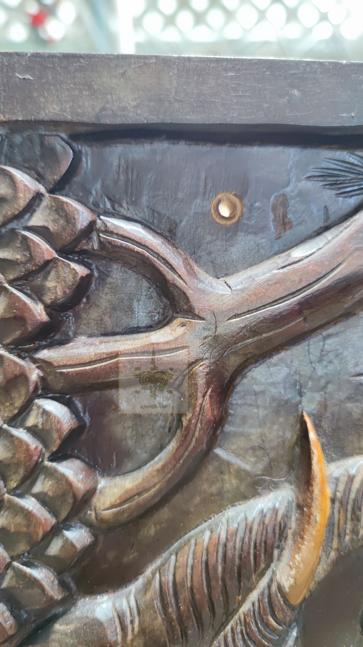 แผ่นไม้แกะสลัก รูปช้าง งานเก่าโบราณ