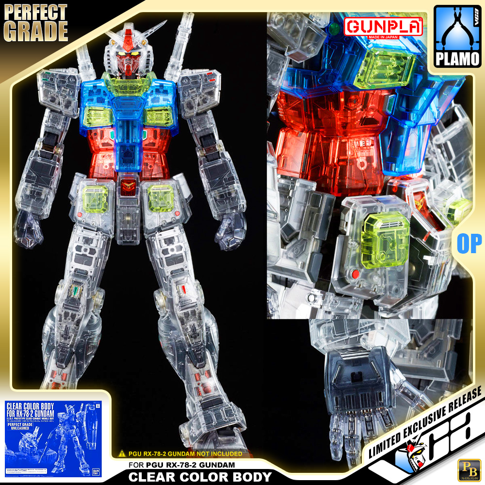 Premium Bandai® Gundam Gunpla Perfect Grade Plastic Model Kits Series PG UNLEASHED CLEAR COLOR BODY FOR RX-78-2