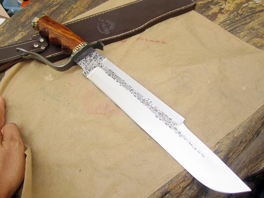 มีด เหล็ก D2 IMPACT CUTLERY RARE CUSTOM HAMMERED D2 ART BOWIE KNIFE BURL WOOD DAMASCUS GUARD UK