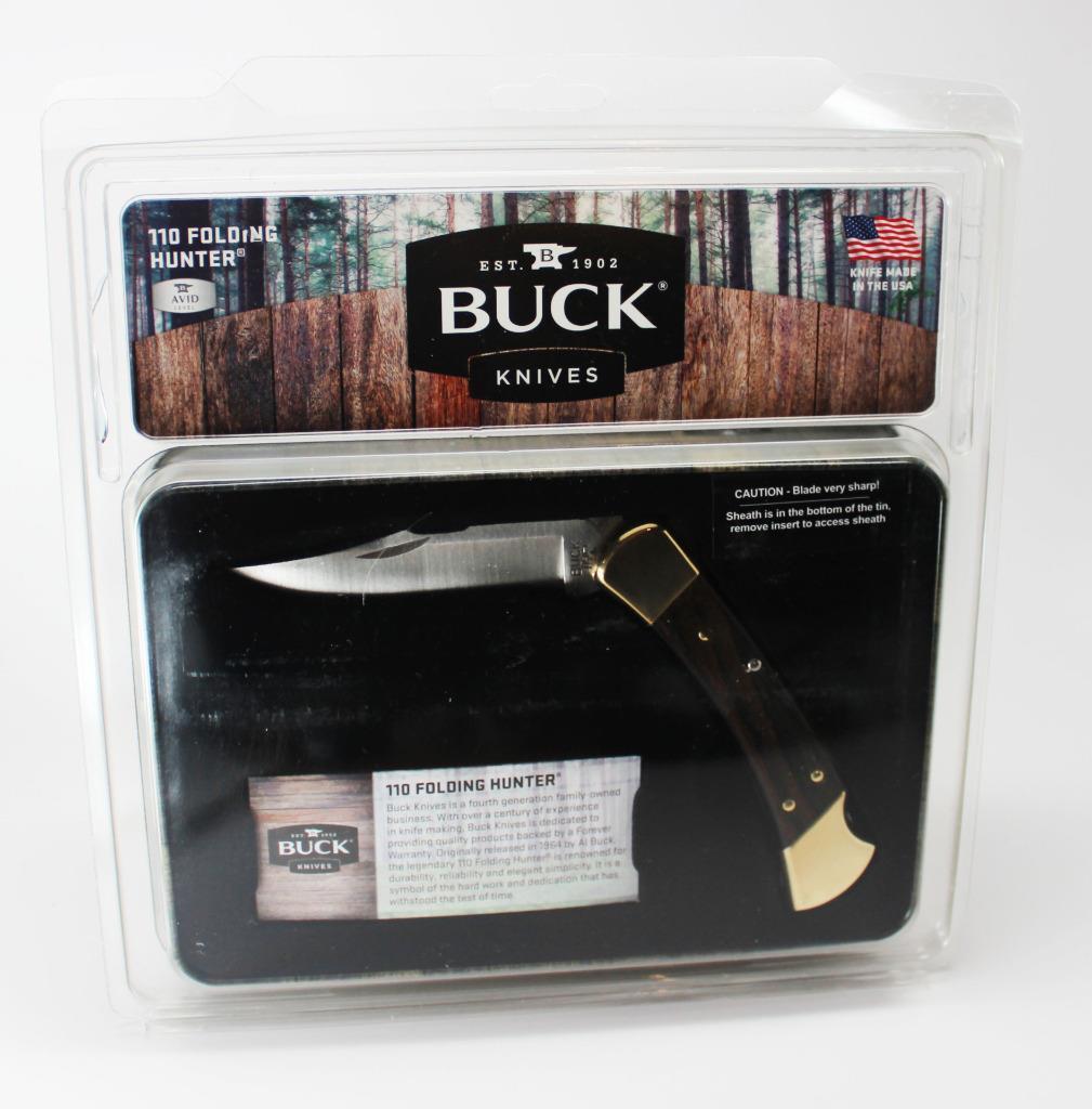มีดBuck 110 Folding Hunter Lockback Pocket Knife with Leather Sheath Gift Tin 110LS (พิเศษกล่องเหล็กสะสม)