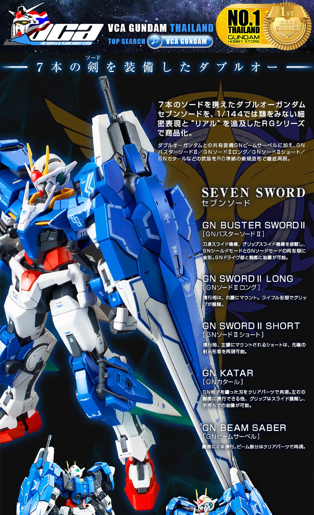 PREMIUM BANDAI GUNPLA REAL GRADE RG 1/144 00 GUNDAM SEVEN SSSWORD โมเดล กันดั้ม กันพลา VCA GUNDAM