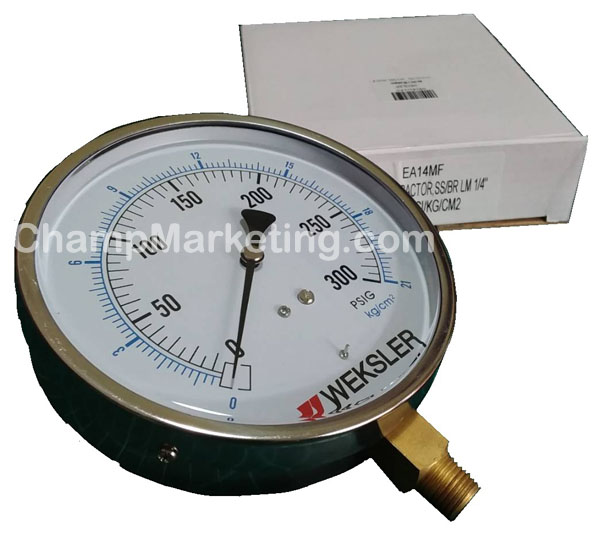 WEKSLER EA14MF เกจ์วัดแรงดัน 4.5" ชนิดไม่มีน้ำมัน ระบบสปริงเกอร์ดับเพลิง 0-300psi