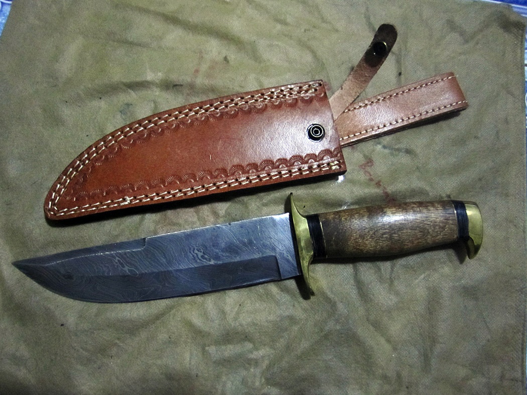 มีดDAMASCUS ASH DS4W Damascus steel handmade hunting bowie knife 13"