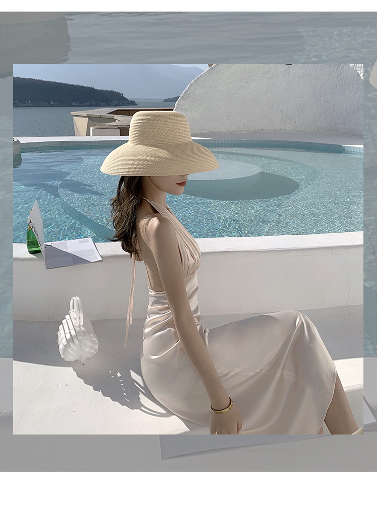 ชุดเดรสยาวสีครีม อกจับจีบพลีท ผูกคอ แฟชั่นชุดใส่เที่ยวทะเล ไอเดียชุดแต่งตัวไปเที่ยวทะเล ใครมีแพลนไปทะเลแต่ยังไม่ได้หาชุดต้องดู