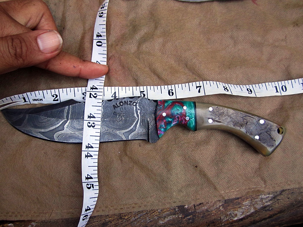มีด ALONZO KNIVES USA CUSTOM HANDMADE DAMASCUS TACTICAL HUNTING KNIFE RAM HORN