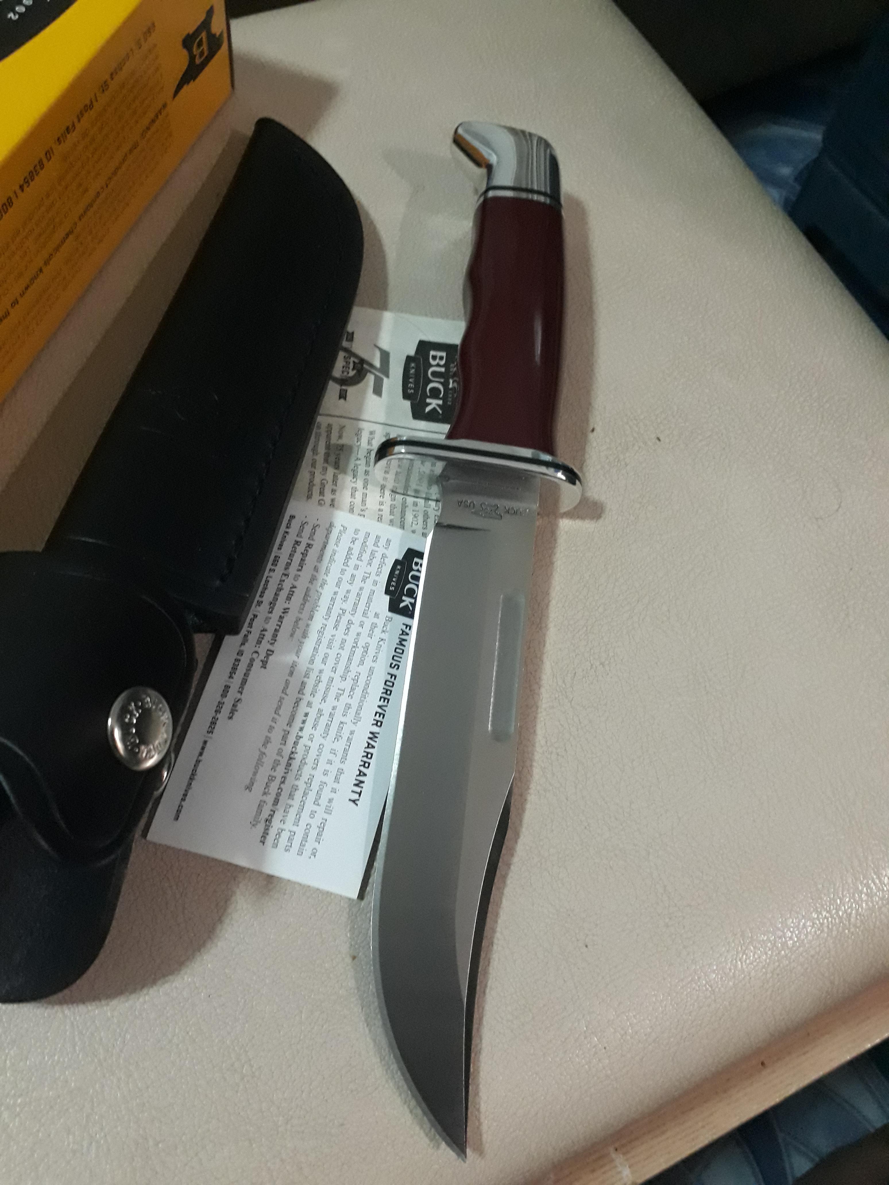 Buck Knives 119 Special Red Phenolic Fixed Blade Knife 75th Anniversary Tang