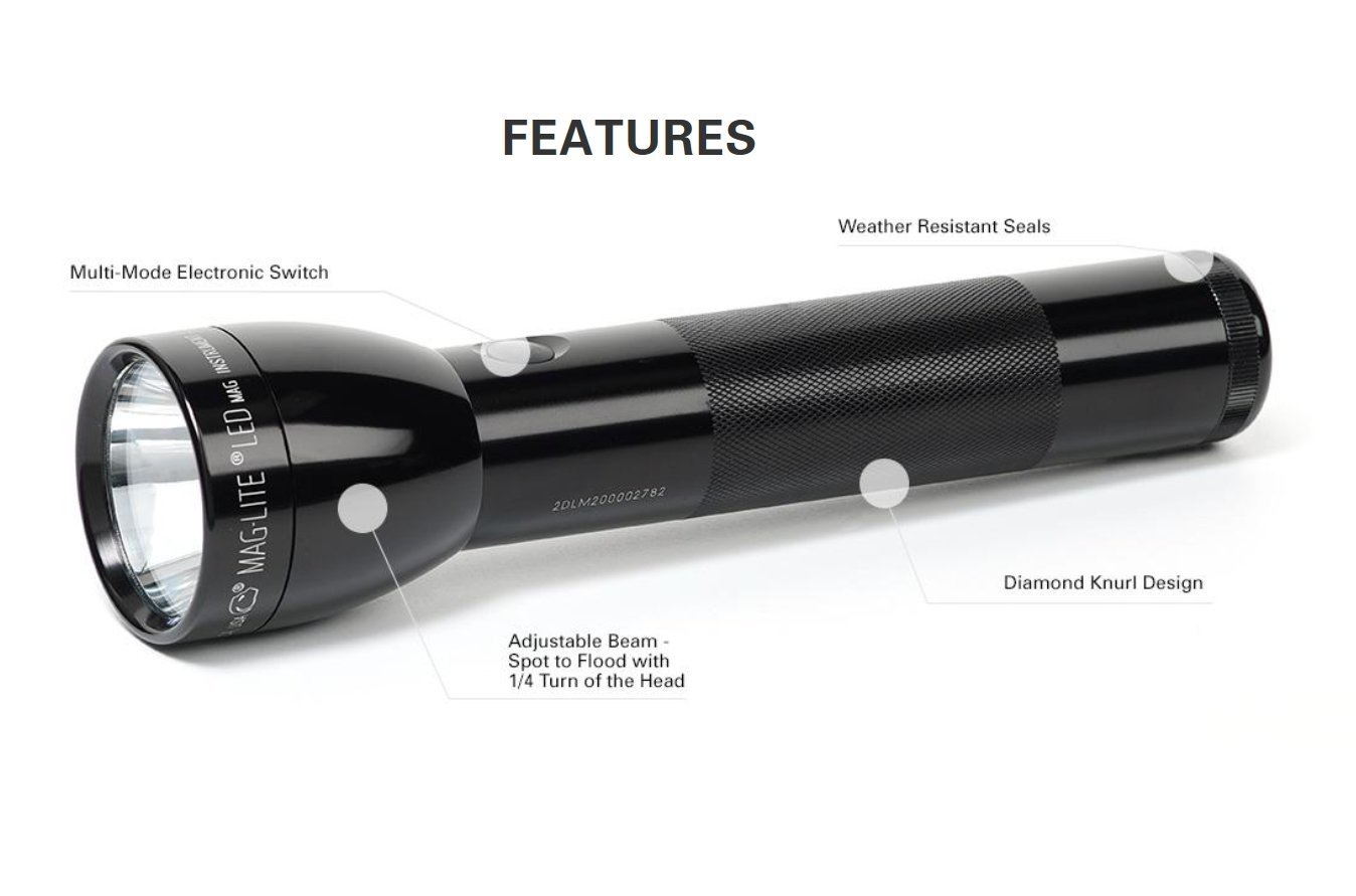 ไฟฉาย Maglite ML300L LED 2-Cell D Flashlight, Black USA