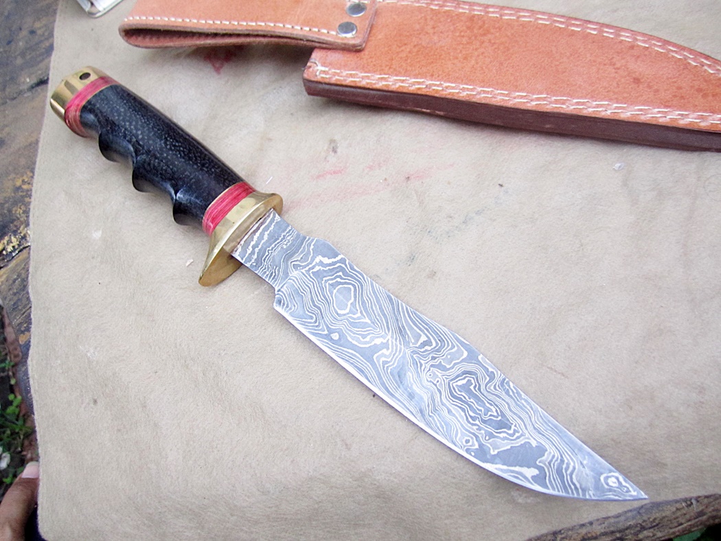 มีด Damascus steel custom hand made hunting Bowie knife 12" ASH