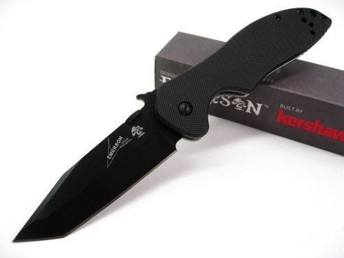 มีดพับKERSHAW EMERSON Black G-10 CQC-7K Tanto Black Folding Knife! 6034TBLK